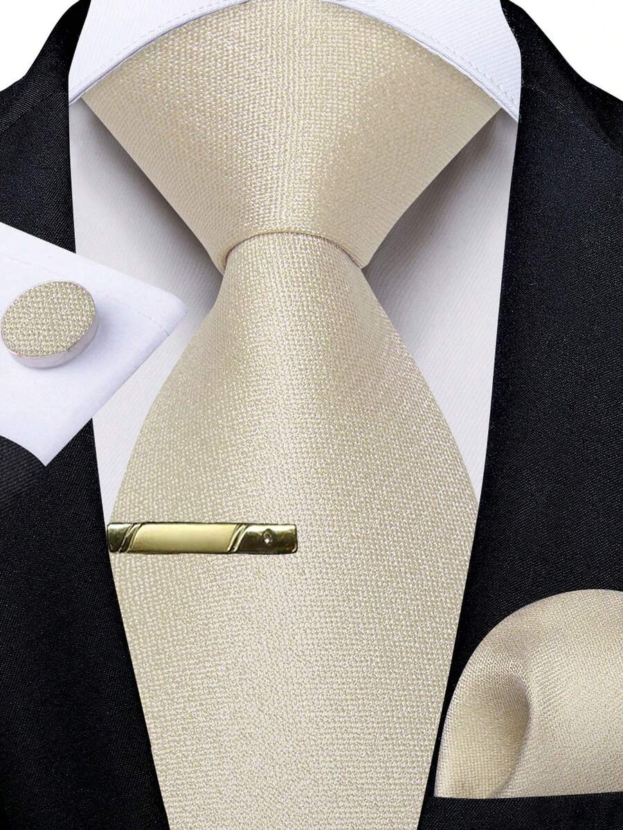 Common Plain Apricot Necktie Pocket Square Cufflinks Tie Clip Full Outfit Kit For Rustic Barn Wedding Ceremony - Apricot - View 1