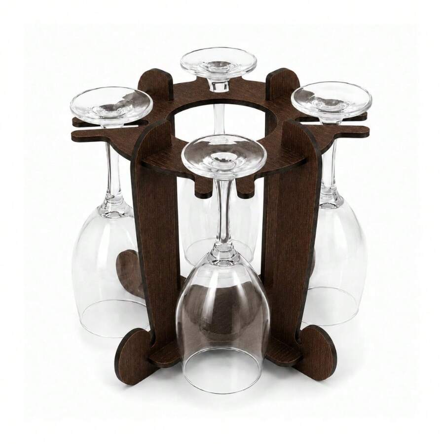 Adega de Vinho Café MDF 4 mm com Porta-Taça para 4 Taças Decoração Bancada Mesa Jantar Romântico Festa - Multicolorido - Visão 1
