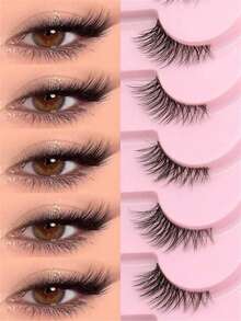 Natural Half Eyelashes Cat Eye Fox Eye Faux Mink False Eyelashes | Clear Band 3D Slender Natural Curl | Soft Natural Voluminous Lashes Suitable For Work Dates Brunch Video Calls Passport Photos Wedding Guests Travel Festival Looks - Black - View 5
