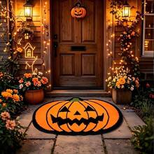 1pc Halloween Pumpkin Welcome Mat, Classic Jack-O'-Lantern Design With Festive Atmosphere, Bring Playful Pumpkin Into Your Home, Step Into Holiday Joy! 3D Shaped Pumpkin Design, Classic Ghost Face Print, Orange And Black Contrast Retro Eye-Catching. Door Mat, Small Rug, Welcome Mat, Floor Mat, Outdoor Door Mat, Kitchen Rug, Home Decor, Front Door Mat, Area Rug, Outdoor Mat, Home Decor, Area Rug, Garden Rug, Washable Rug - Multicolor - View 2