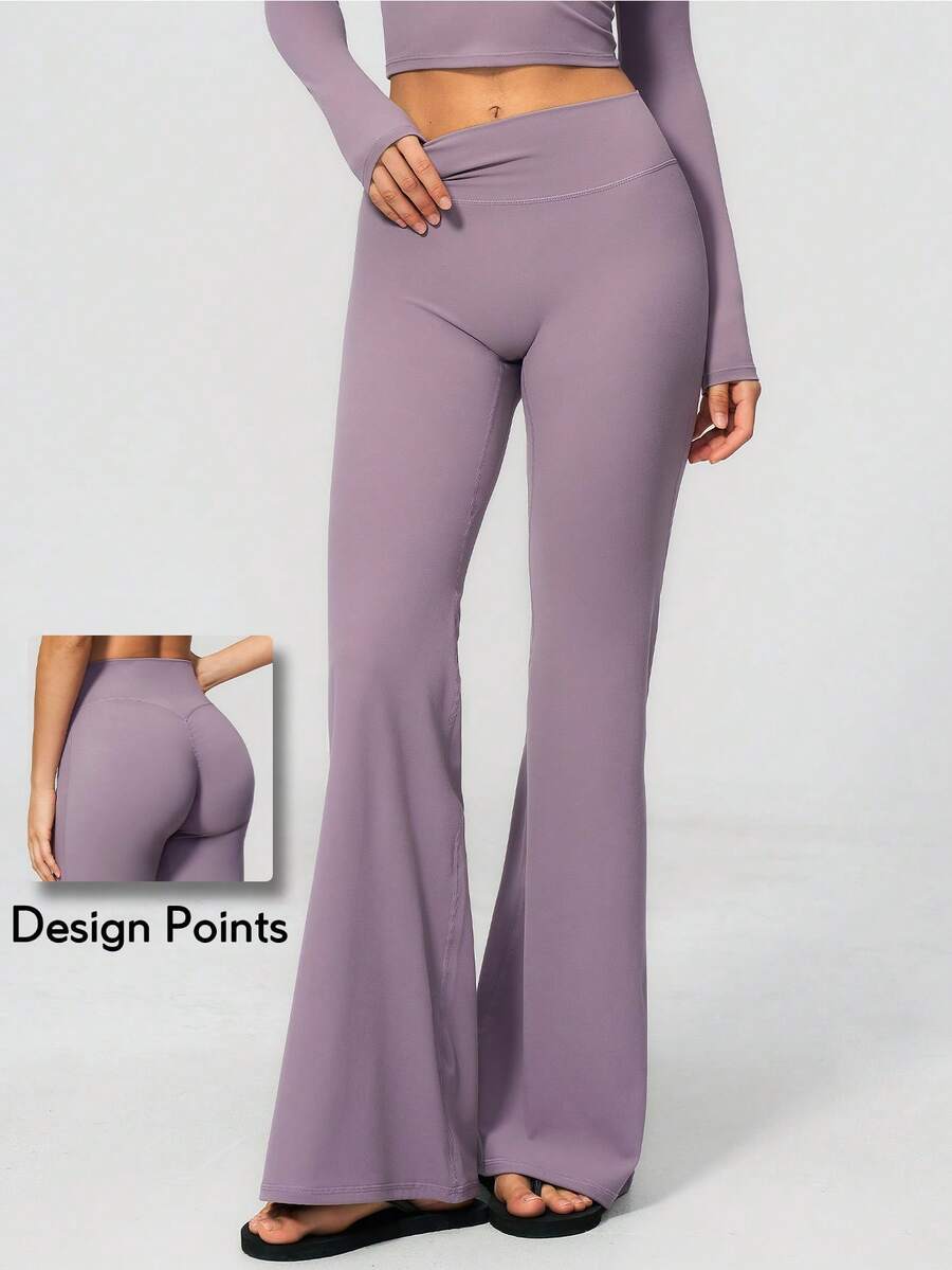 KyrLssu Women High Waist Solid Flare Yoga Pants, Tummy Control Stretch Slim Bootcut Workout Bell Bottom Trousers