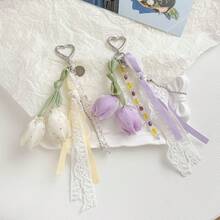 Elegant Tulip Lace Phone Charm, Korean Style Sweet Fresh Floral Keychain Bag Pendant Accessory - Multicolor - View 4