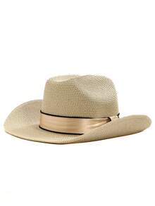 1 pezzo Cappello da spiaggia estivo da donna, cappello di paglia intrecciato a mano semplice classico di colore unito, cappello protettivo dal sole, adatto per la spiaggia, San Valentino e altre occasioni, disponibile in più colori, cappello da sole con tesa corta, scelta perfetta per le donne, adatto per viaggi in spiaggia, escursioni, stile elegante casual bohémien - cappello di paglia - Visualizzare 4