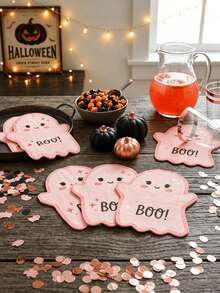 1/16 Pack Pink Ghost Napkins, Halloween Ghost Shaped Disposable Paper Napkins, Cute Halloween Theme Party Decoration Cocktail Napkins - Multicolor - View 5