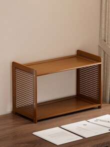 2/3-Tier Bamboo Desktop Organizer, Multifunctional Space-Saving Open Storage And Display Rack, Versatile Small Bookshelf, Ideal For Stationery, Cosmetics, Plants, And Decorative Items, Perfect For Offices, Dorms, Bedrooms, And Home Offices - Multicolor - View 9