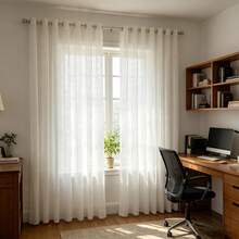 1pc Geometric Flocked Jacquard Solid Color Curtain With Metal Grommet Design For Living Room, Bedroom, Study Privacy Shielding, Machine Washable - White - View 2