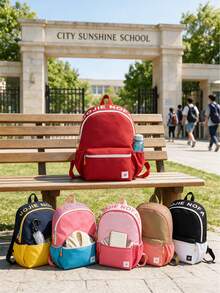 4pcs/1pc Aesthetic Colorblock Neutral Casual Backpack, Large Capacity Student School Bag, Suitable For Middle School, High School, College Students, Boys And Girls, Campus, Travel, Commute, Outdoor, Casual, Daily Use - Multiple Styles - View 7