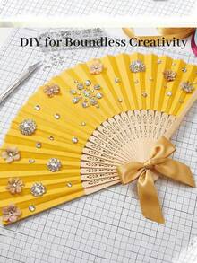 Wedding Hand Fan Set, Includes Thank You Card And Gift Bag, Wedding Favor, DIY Fun Gift, Home Decor, Wedding Bride Favor, Wedding Gift, Bachelorette Party Gift, Teacher's Day Gift, Room Decor, Perfect For Parties And Events, Summer Accessory - Multicolor - View 2