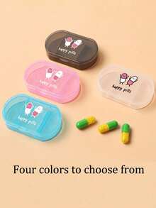Pill Box Decorated With "Happy Pill" Pattern, 3-Compartment Portable Pill Box, Mini Pill Box, Portable Jewelry Pill Box, Customizable Letter Logo As Creative Gift. This Is A Decorative Travel Pill Box, Suitable For Travel, Outdoor Activities, Can Be Placed In Bags And Pockets, Unique Design. - Multicolor - View 7