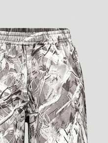 2pcs Outdoor Hunting Tween Boy Letter Print Hoodie And Plant Print Cargo Pants Set - Grey - View 7