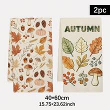 2PCS Kitchen Towels Watercolor Autumn Maple Leaf Pumpkin Mushroom Pattern Printed 40*60cm Watercolor Style Rectangular Microfiber Kitchen Towels, Dish Cloths, Tablecloths, Hand Towels, Kitchen Decor, Home Decor, Housewarming Gifts For Neighbors, Perfect For Kitchen And Bathroom Use, Suitable For Housewives And Family Gatherings, For Money, Household Essential - Multicolor - View 11