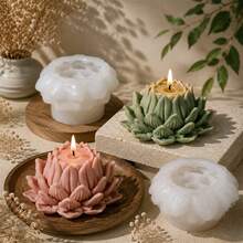 2件組蓮花蠟燭模具套裝 矽膠花朵蠟燭模具 DIY 手作香氛蠟燭製作模具 可重複使用 樹脂蠟鑄模 家居裝飾禮品 - Lotus Mold - 查看 4