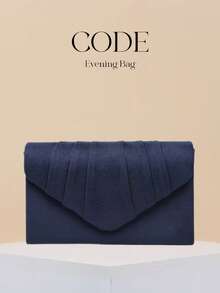 Elegant Women Wedding Clutch Purse, Luxury Ruched Square Handbag Suitable For Evening Party - Sexy Solid Color Polyester Envelope Clutch Bag With Chain Shoulder Strap, Button Closure, Polyester Lining - Suitable For Party, Bar, Nightclub, Wedding, Ball, Banquet - Navy Blue - View 1