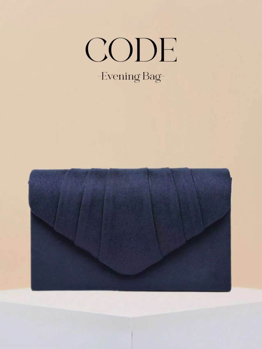 Elegant Women Wedding Clutch Purse, Luxury Ruched Square Handbag Suitable For Evening Party - Sexy Solid Color Polyester Envelope Clutch Bag With Chain Shoulder Strap, Button Closure, Polyester Lining - Suitable For Party, Bar, Nightclub, Wedding, Ball, Banquet - Navy Blue - View 1