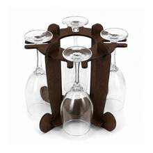 Adega de Vinho com Suporte para 4 Taças em MDF 4 mm Várias Cores para Bancada Mesa Jantar Festa e Presente - Café - Visão 3