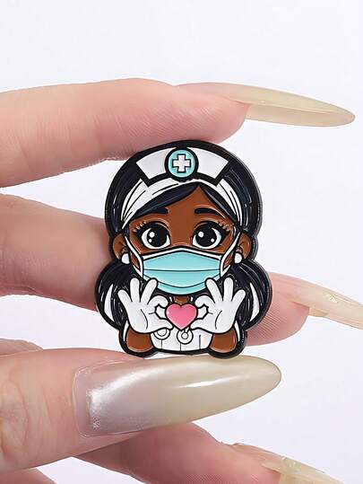 Broche de enfermera lindo con manos en forma de corazón, pin de esmalte de dibujos animados, insignia kawaii para accesorios de bolso y chaqueta