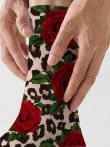 1 Pair Leopard & Red Floral Pattern 360° All-Over Print Fashion Novelty Socks - Multicolor - View 4