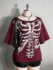 Colección de Verano 2026, Camiseta Retro Gótica Talla Grande: Calavera Desgastada & Rosa, Estilo Punk Y2K, Tallas S-7XL, Envío en 24H - Burdeos - Ver 9