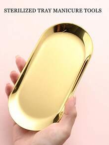 1pc Stainless Steel Disinfection Tray, Oval Mirror Metal Surface, Suitable For Storing Tattoo Tools, Nail Art Tools Accessories Or As Home Desktop Storage Tray - Gold - View 3