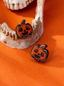 1pc Pumpkin Spider Goblin Design Stud Earrings, Cute & Fun Gothic Punk Style, Suitable For Gifts And Holiday Jewelry - Multicolor - View 4
