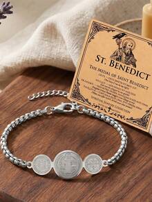 ZIRUISP St Benedict Bracelet Women Men,Adjustable Stainless Steel Chain,Protection Medal Amulet, Christian Catholic Religious Jewelry,Baptism Gift Daily Wear - St. Benedict's Bracelet - View 2