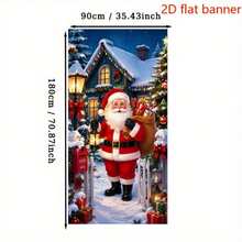 2D Plane 1 Piece Of Christmas-Themed Banner Background, Featuring A Winter Scenery With Santa Claus, Including Snow Houses, Decorated Christmas Trees, Gift Boxes, Vintage Street Lamps, Party Decorations, And Holiday Gifts. No Power Supply Required. - View 5