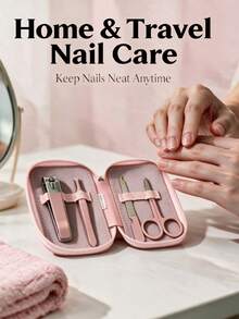 Pink Multi-Function Nail Clipper Set Stainless Steel Tools Nail Scissors Nail Clippers Nail Pliers Portable Tool Set - Pink - View 2