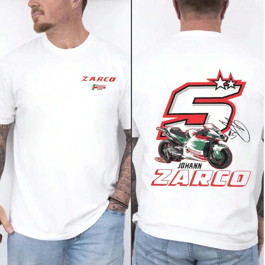 Camiseta de Carreras Johann Zarco - Camiseta para Fanáticos de Motociclismo - Blanco - Ver 1