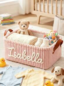 Customizable Storage Basket Personalized Dog Toy Bin Corduroy Pet Storage Basket With Name Customization Portable Handle Desktop Storage Clothing Storage Home Decor Perfect Gift Laundry Basket - Multicolor - View 5