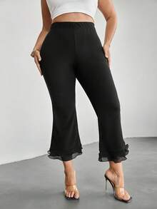 New Plus Size Women's Capri Pants, High Waist Colorblock Mesh Flare Leggings, Suitable For All Seasons, Perfect For Outings, Shopping - Black - View 6