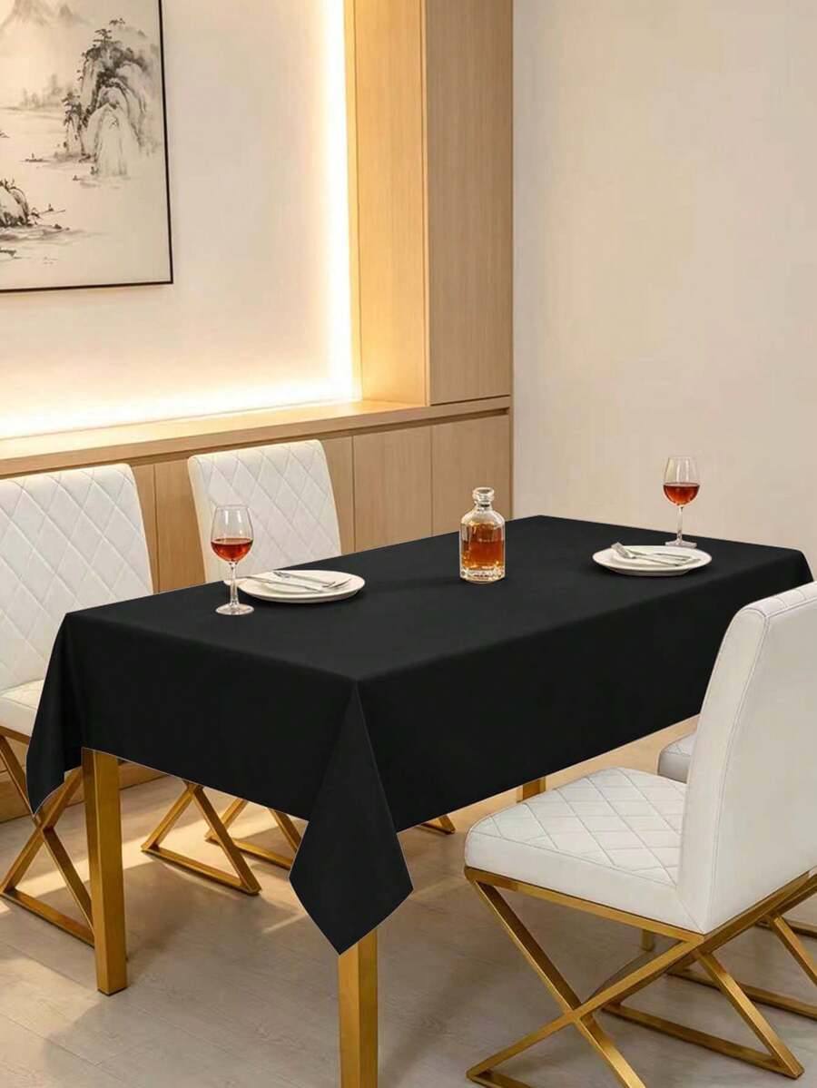 1pc Rectangular Tablecloth Suitable For Buffet, Holiday Party, Dinner, Wedding And Baby Shower Home Decor Solid Color Tablecloth For Home Use - Rectangular Tablecloth Fabric - Black - View 1