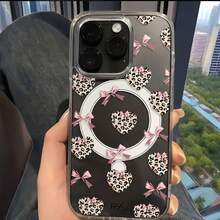 [24h Shipping From DE/FR/ES]Apple 11- 17 Phone Case - Leopard Print Case, Heart Bow, Supports Wireless Charging, Shockproof, Soft Magnetic Skin-Friendly Case, Suitable For IPhone 16 Pro Max, 15, 14 Plus, 13, 12, 11, Protective Case, Christmas Gift, New Year's Gift, Easter Gift - Clear - View 4