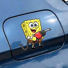SpongeBob SquarePants 1pc Car Sticker - Cute Anime Vinyl Fuel Tank Cap Sticker, Self-Adhesive No Residue, Glossy Finish, Suitable For Cars, Trucks, Motorcycles - Multicolor - View 3