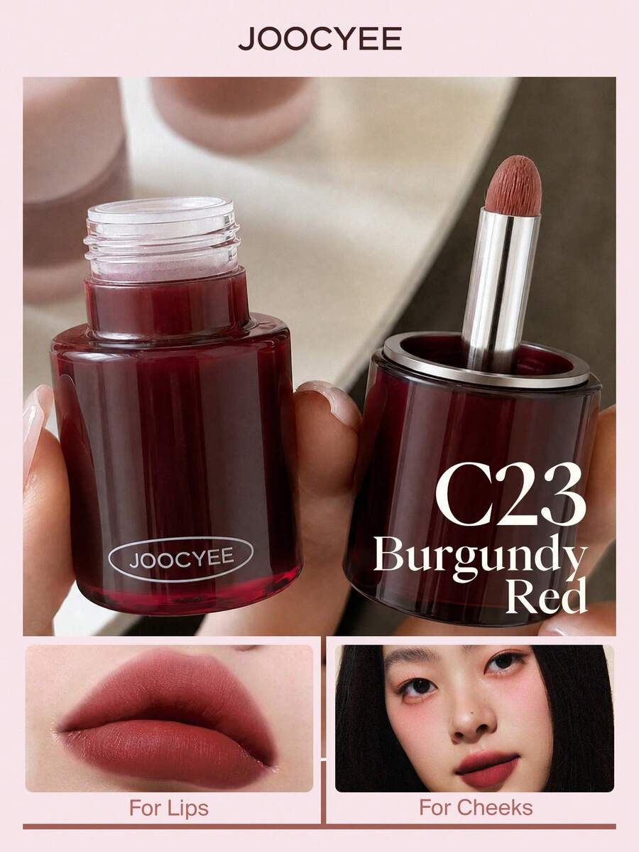 JOOCYEE Tipsy Night Multi-Purpose Cream - Matte Lip & Cheek Tint, Eye Shadow, All-In-One Makeup, Smudge-Proof, Non-Drying, Nude Finish - C23 Burgundy Red - View 1