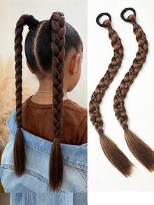 2pcs 18 Inch Synthetic Fiber Braided Wig Hair Bundle, Cute Style Elastic Rubber Band Messy Fishtail Braid Hair Accessory Wig - Multicolor - View 2