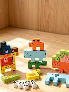 Cartoon Animal Wooden Stackable Puzzle Blocks, Children Balance Stacking Puzzle, Baby Early Education Focus Puzzle, Desktop Toy, Suitable For Babies Over 3 Years Old - Multicolor - View 1