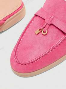 Women's Fashion Rose Red Suede Comfortable Commuter Flat Mule Shoes, Flat Slip-On Shoes, Slippers, Suitable For Outdoor, Shopping, Work, Daily Wear, Versatile Women's Shoes - Hot Pink - View 2