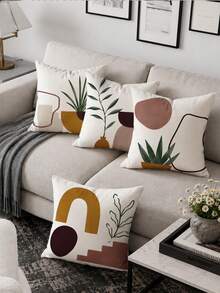 MEMNUN 4 piezas Fundas de almohada con estampado de plantas de bloques de color geométricos abstractos bohemios [Sin relleno de almohada] 40*40cm/45*45cm/50*50cm [Impresión de un solo lado] Hechas de material de poliéster, fundas de cojín decorativas para sofá con arte de línea de planta verde en maceta con bloques de color en forma de arco, decoración de habitación, decoración del hogar, decoración de dormitorio, artículos de decoración de habitación para sofá, sala de estar, dormitorio, coche, oficina, hotel, B&B, fundas de almohada, regalo perfecto para familia y amigos - Multicolor - Ver 8