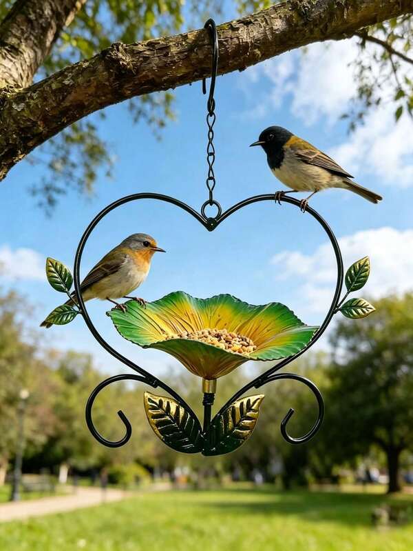 1pc/10pcs Heart-Shaped Metal Bird Feeder Garden Decor, Hanging Flower Holder Wild Bird Feeding Station, Leaf Decoration Outdoor Tree Hanging Bird Feeder, Yard Decoration, Suitable For Backyard Patio Lawn Wildlife Observation And Garden Landscape Decoration