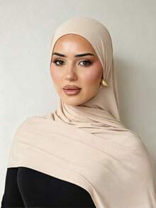 1pc Solid Modal Knit Sports Hijab, Sweat-Wicking Soft Silky Breathable Head Veil For Daily Wear, Outdoor Activities & Religious Prayer - Apricot - View 3