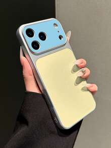1pc Minimalist Personalized Blue & Yellow Contrast Color Electroplated Matte Silver Edge Lychee Leather Texture Full Coverage 2mm Shockproof Creative Precision Hole Raised Large Window Instant 17 Lens Soft Phone Case Suitable For IPhone17/17Pro/17PROMAX/16/16Pro/16PLUS/16PROMAX/15/11/12/13/14/15Pro/14Pro/13Pro/15PROMAX/14PROMAX/13PROMAX - Multicolor - View 5