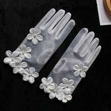 Bridal Floral Decorated Tulle Wedding Gloves - A - View 6