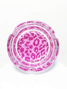 Fashionable Shiny Pink Leopard Print Glass Ashtray, 3.34 Inch Round Ashtray, Home Decor Ornament Ashtray, Gift For Friends - Colorful - View 12