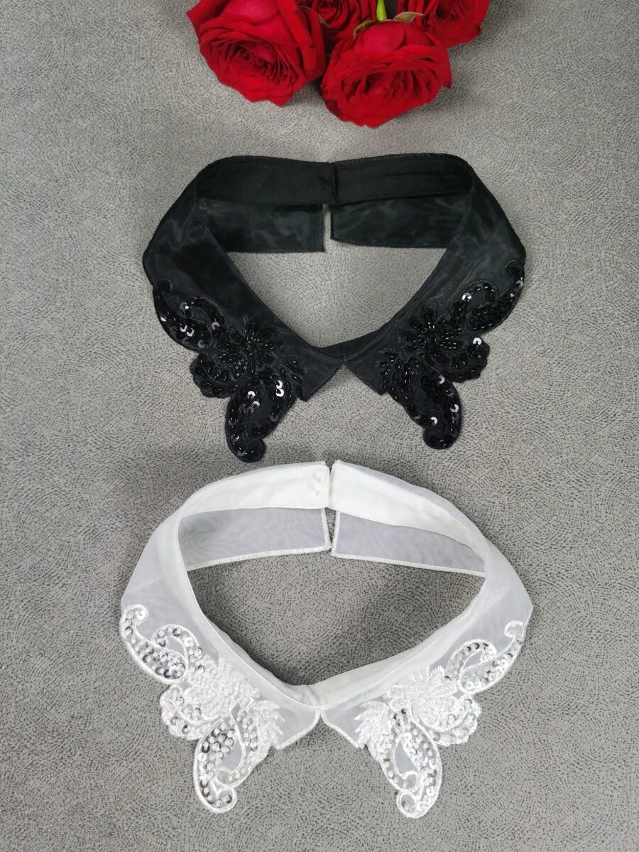 1 pezzo Felpa da donna bianca con ricamo idrosolubile, colore unito, stile bohémien, in poliestere, moda autunno/inverno, nuovo stile con colletto finto - Multicolore - Visualizzare 1