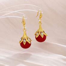 1pair,Red Personalized Fashion Pendant Earrings, Suitable For Women, Girls And Travel Accessories - Multicolor - View 1