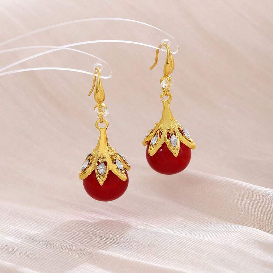 1pair,Red Personalized Fashion Pendant Earrings, Suitable For Women, Girls And Travel Accessories - Multicolor - View 1