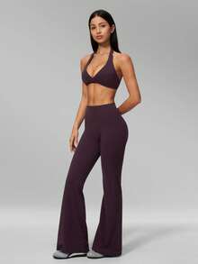 MFVIM Halter Neck Backless Sports Bra, High Waist Butt Lifting Flared Wide Leg Yoga Pants For Women - Ink Purple - View 9