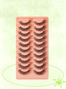 10 Pairs Lashes False Eyelashes Natural Look Lashes Faux Mink Wispy 3D Volume Fake Eyelashes Cat Eye Lashes Pack Clear Lash Band Individual Eyelashes - 黑色 - 查看 8