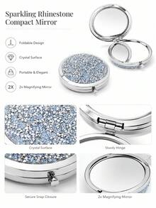 1 chiếc gương trang điểm gấp gọn cầm tay đính đá pha lê, gương tròn hai mặt phẳng và phóng đại, gương mini nhỏ gọn độ nét cao, đồ dùng du lịch thiết yếu, gương đi học - Nhiều màu - Xem 2