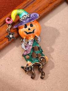 1 Pc Cute Witch & Pumpkin Pattern Brooches For Women, Fashion Clothing Lapel Pins, Ladies Jewelry, Halloween Gifts - Multicolor - View 5